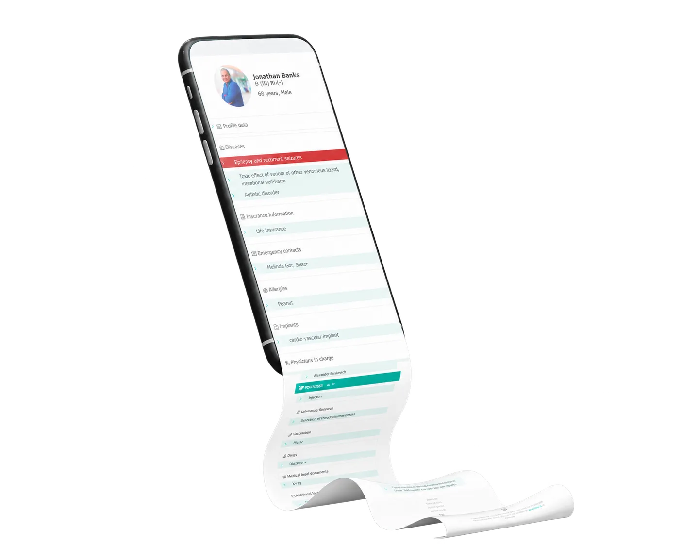 QRepublik emergency profile shown on a mobile phone