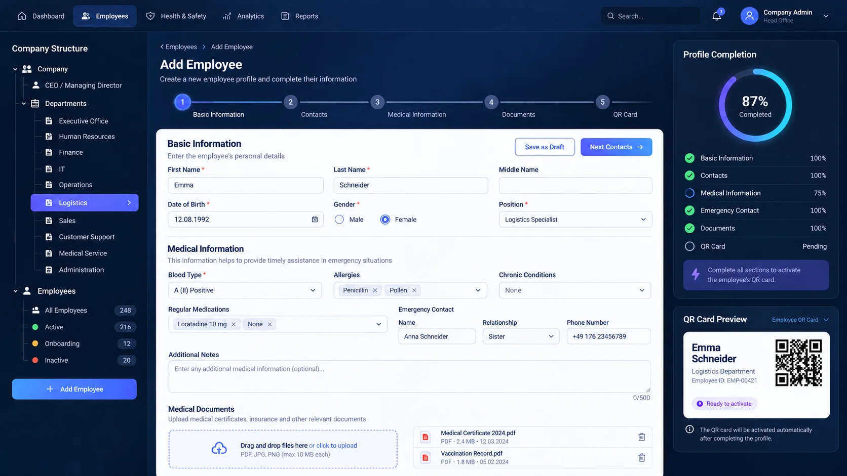 Original QRepublik CRM employee Medical ID profile screen