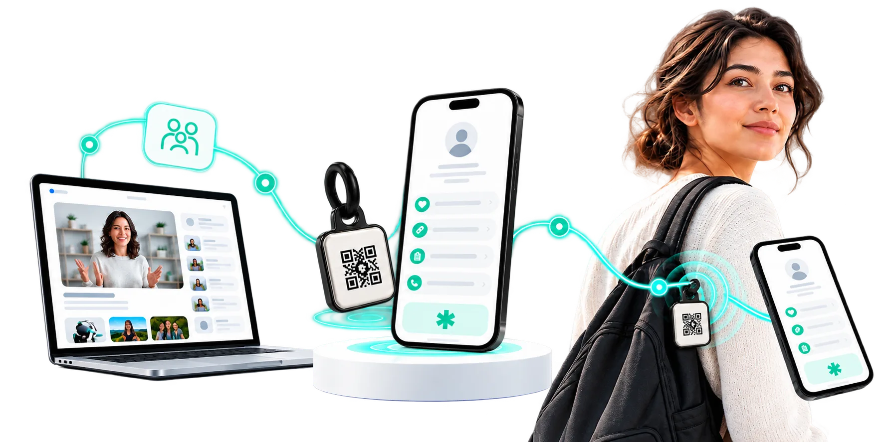 Affiliate referral path connecting an online audience to a QRepublik Medical ID and emergency profile access